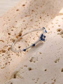 1 chiếc nhẫn bạc Sterling S925 đính đá Cubic Zirconia hình hoa xanh dễ thương, thích hợp cho phụ nữ đeo hàng ngày trong ngày lễ tình nhân - Xem 3