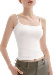 Women Square Neck Sexy Tank Top Summer Going Out Basic Cami Shirt - White - View 1