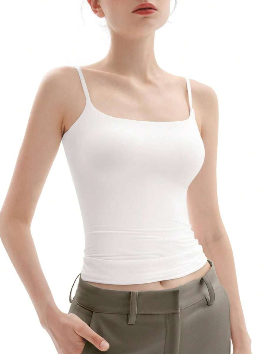 Women Square Neck Sexy Tank Top Summer Going Out Basic Cami Shirt - White - View 1