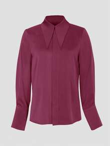 [Customized] New Arrival Women Fashion Long Sleeve Solid Color Shirt, Elegant Summer - Red Violet - View 4