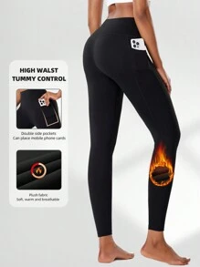 Pantalones deportivos y mallas de mujer acolchados y cálidos para yoga - Negro - Ver 1