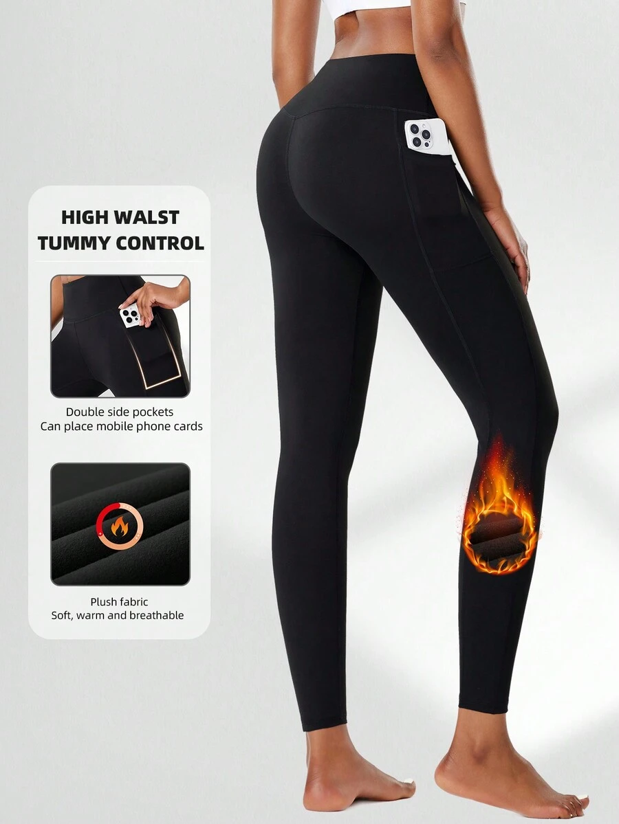 Pantalones deportivos y mallas de mujer acolchados y cálidos para yoga - Negro - Ver 1