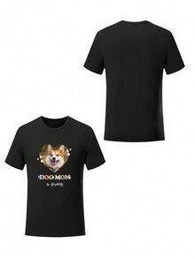 Customized Loose Fit T-Shirt, Personalized With Heart-Shaped Photo Print Of Friends/Couples/Family/Pets, Family Gathering Group Custom Clothing, Wedding Gift, Mother's Day Gift, Best Friend Gift, Anniversary Gift, Valentine's Day Gift, Gift For Her, Black Top, Autumn Wear, Autumn Top, Women Top - Black - View 3