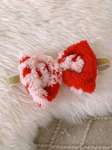 女婴圣诞节可爱盖袖雪花图案羊毛保暖连衣裙，配头饰蝴蝶结