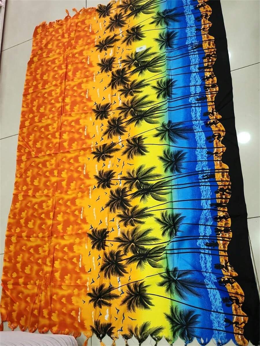 Yong Knit Beach Sarong Women's Beach Skirt Print Option 8 Size 1.1*1.7m - 橘色 - 查看 1