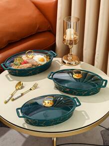 1/3 件陶瓷盘，适用于餐厅、客厅、厨房、餐盘、烤盘、砂锅，适用于面包、火鸡、奶酪、披萨、户外、婚礼、派对、礼物、生日、圣诞节、感恩节礼物、丰收节、家庭晚餐 - 黑色 - 查看 8