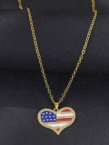 1 件时尚街头风格美国地图不锈钢项链 60 厘米长链，流行珠宝配饰，适合日常搭配，送给男朋友/情侣的礼物 - 金色 - 查看 12