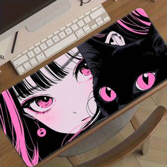 Oversized Cat Themed Gaming Mouse Pad, Extra Large Non-Slip Computer Desk Mat With Precise Stitched Edges, Washable Rubber Material, Gift Back To School Gaming Mouse Pad Desk Accessories Office Supplies Office Office Desk Accessories Mousepad Mouse Pad For Desk