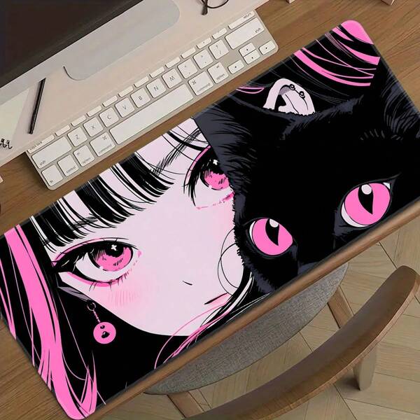 Oversized Cat Themed Gaming Mouse Pad, Extra Large Non-Slip Computer Desk Mat With Precise Stitched Edges, Washable Rubber Material, Gift Back To School
