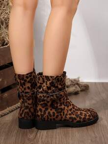 Giày bốt cổ ngắn họa tiết da báo cổ điển thời trang, giày bốt ngắn kiểu Pháp ôm vừa vặn, mới cho mùa thu/đông - màu nâu - Xem 6