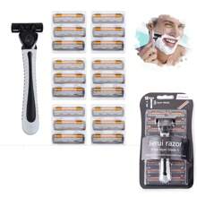 Shaver Men Razor, Shaving Three Layer Stainless Blade Shaver, Reusable Safety Razor ,Hair Removal Shaver Imported Blade Multi Tool(18 Razor+1Shaver)