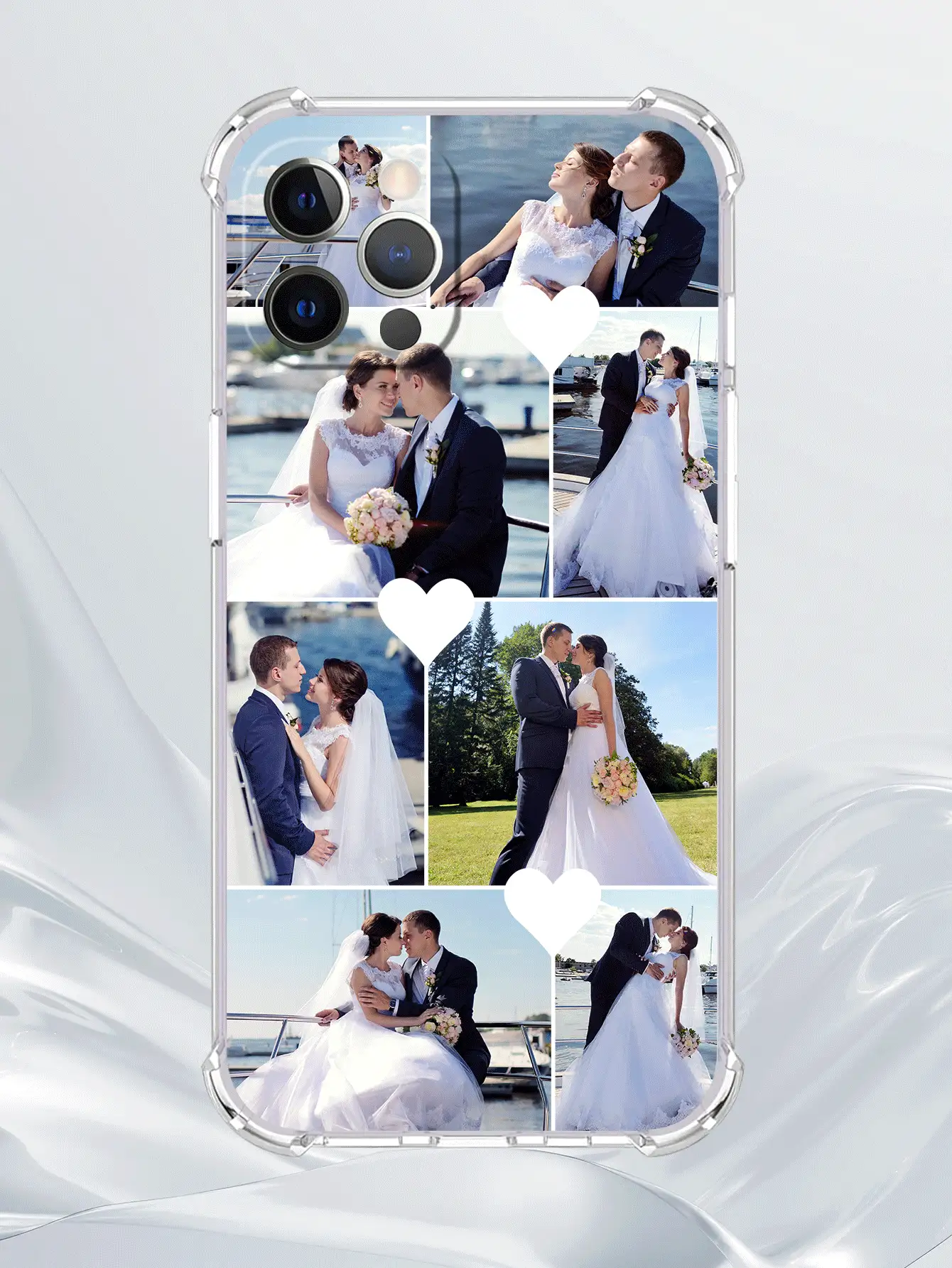 Customized Multi-Photo Couples, Family, Pet Loving Life Picture Frame Design Phone Case, Black Thick Soft TPU Anti-Drop Fit For A14/S24 Ultra/IPhone XR 13 14 15 16 Pro Max