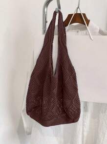 Women Hollow Knitted Shoulder Bag Simple Crochet Handbag Lightweight Casual Hollow Out Pattern Crochet Bag Vacation Style For Teen Girls Women College Students Perfect For College,Outdoors, Travel, Outings,Casual Vacation, Beach Bag, Shoulder Bag, Tote Bag, Perfect For Beach Vacation, Shopping, And Vacation Essentials, Eye-Catching Beach Bag Summer, Perfectly Matching With Crochet Set, Hottest Beach Bags For Women, Beach Necessities, Beach Essentials,Beach Stuff & Summer Essentials, Newest Holiday Bag , Crochet - Coffee Brown - View 3