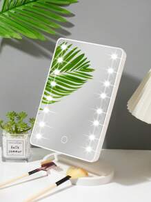 1 pieza Espejo de maquillaje con luz de 16 LED de doble alimentación a batería/USB, ajuste de brillo por tacto, superficie del espejo giratoria y luminosa, adecuado para el hogar, la oficina, los viajes, como regalo para mujeres - Blanco - Ver 5