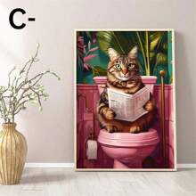1 pezzo cartellone per bagno con stampa divertente di gatto grigio, cartellone con stampa di gatto alla moda per il bagno, cartellone divertente per il bagno, cartellone divertente di gatto, opera d'arte divertente per la decorazione del bagno di casa, cartellone su tela, decorazione da parete in tela per casa, soggiorno, bagno, senza cornice - Multicolore - Visualizzare 12