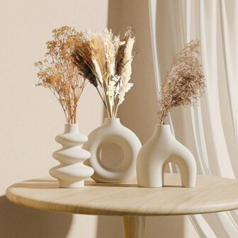 NJCHARMS Bohemian 1/3 Pieces White Ceramic Vase Set - Great For Cattails, Perfect For Weddings And Home Decor, Perfect For Round CenterPieces In Living Rooms, Bedrooms, And Coffee Tables Gifts Birthday Graduation