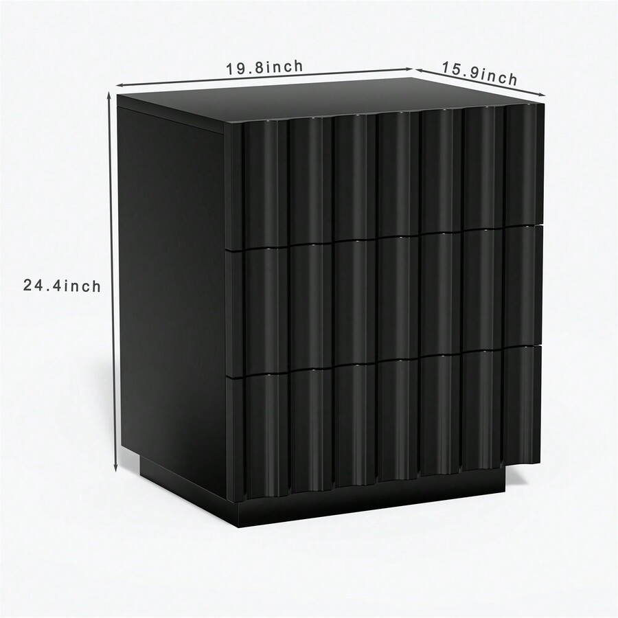 3Drawer Nightstand Side Table With LED, Manufactured Wood Beside Table