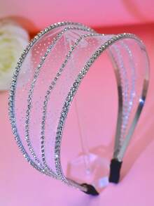 女士薄纱头带奢华时尚水晶发带，优雅甜美日常发饰 - 銀色 - 查看 7