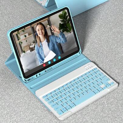 可拆卸无线蓝牙键盘保护套，兼容 iPad，内置 150mAh 电池和 Apple Pencil 收纳槽，兼容 iPad Air 第五代 (2022)、第四代 (2020)、第六代 (2024)、9.7 英寸、第七/八/九代、10.2 英寸、10 英寸，浅蓝色