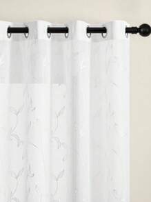 2 Stück weiße transparente Vorhänge mit salbeigrünem Blumenmuster, Ösenfalten, halbtransparent, geeignet für Schlafzimmer, Wohnzimmer, Balkon, Land-, Farmhaus-Stil