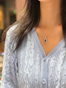 Dây chuyền mặt đá Sapphire bạc Sterling 925, Pha lê lát hoàn toàn sang trọng tối giản, đa năng để đeo hàng ngày hoặc đi làm - Bạc - Xem 5