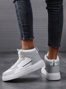 高帮女鞋2024新款秋冬厚底运动休闲鞋百搭情侣耐磨女鞋 - 灰色 - 查看 5