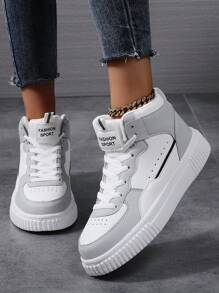 高帮女鞋2024新款秋冬厚底运动休闲鞋百搭情侣耐磨女鞋 - 灰色 - 查看 4