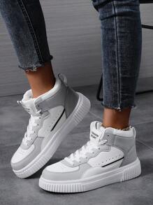 高帮女鞋2024新款秋冬厚底运动休闲鞋百搭情侣耐磨女鞋 - 灰色 - 查看 2