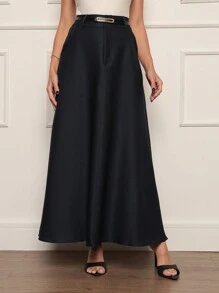 Women's Long Skirt With Tailored Belt - Màu xanh hải quân - Xem 3