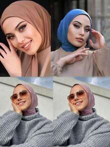 1pc Women's Fashion Accessory Headscarf, Muslim Instant Hijab With Convenient Button - Multicolor - View 6