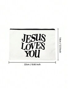 “耶稣爱你”基督教印花化妆品收纳盒，非常适合旅行和度假，表达信仰的最佳礼物，洗漱用品和化妆品收纳盒，可重复使用，适合圣诞节、婚礼、生日、海滩、节日，非常适合毕业生、青少年、新生、二年级学生、青少年、大学和高中、户外、旅行和返校 - 米色 - 查看 3