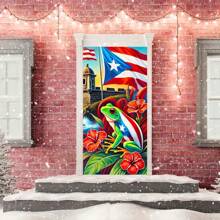 Cờ Puerto Rico bằng polyester & Biểu ngữ cửa hình con ếch - Phông nền chụp ảnh hoa dâm bụt cho nhà ngoài trời, bãi cỏ, hiên nhà - Trang trí phổ biến & theo mùa - 1 cái, 35,43x70,87 inch, Đồ trang trí treo lối vào & tiệc - 1 cái - Xem 5