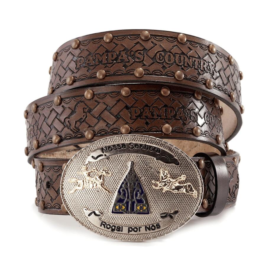 Pampas Country Nossa Senhora Belt For Men And Women Studded With Large Removable Metal Buckle - Rỉ Nâu - Xem 1