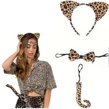 3 件套豹纹服装配饰豹纹耳朵头带蝴蝶结尾巴派对角色扮演用品万圣节和圣诞节 - 彩色 - 查看 8