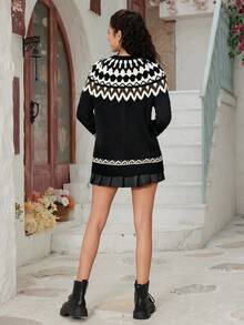 Áo len cardigan dệt kim cổ tròn Raglan thường ngày phong cách retro dài tay thời trang thu đông cho nữ - Đen và trắng - Xem 7