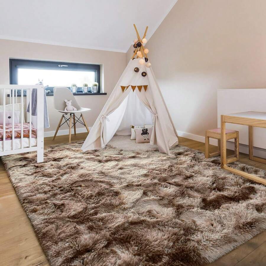 Fluffy Modern Area Rugs For Living Room Bedroom,Plush High Pile Purple Rug For Kids Girls Room Nursery Home Decor, Upgrade Non-Slip Girls Bedroom Soft Indoor Rug - Nhuộm Tie-dye Nâu - Xem 1