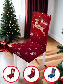 1/2/4/6/100 piezas Fundas para sillas de comedor navideñas, fundas elásticas, extraíbles y lavables para el hogar, hotel, fiesta - Multicolor - Ver 2