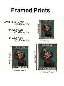 1pc Framed Vintage Art Canvas Poster Be Kind To Your Mind Poster, Pot Head Garden Wall Art Girl Poster Print, Gardening Canvas Wall Art, Wall Art Painting For Living Room Bedroom Deocor, Stretched And Framed Ready To Hang - Nhiều màu-A - Xem 3