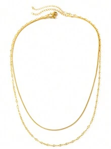 Aomogo 1 件奢华复古优雅时尚百搭小众不锈钢双层项链女士礼物 - 項鍊 - 查看 9