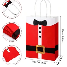 6/10 Pieces Christmas Gift Bags Large Santa Clause Suit Print Bag With Handle, Kraft Paper Christmas Bags Present Wrapping Bags Candy Goodie Bags For Xmas Party Supplies,Christmas Valentine Day - Multicolor - View 2