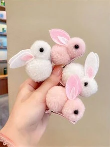 4 件/8 件可爱蓬松兔子和鳄鱼发夹刘海侧发夹波西米亚风格优雅女士发饰