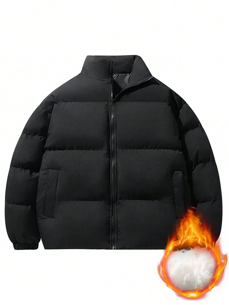 Men's Long Sleeve Thick Warm Stand Collar Windproof Padded Coat For Autumn And Winter