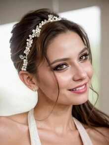 1pc Handmade Crystal Flower Vine Headband, Wedding Party Hair Ornament For Women - Silver - View 7