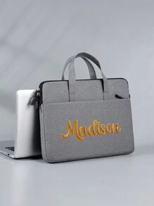Customize Your Exclusive Embroidered Text Laptop Shoulder Bag, 14 Inch Laptop Or Tablet, Made Of Stylish, Waterproof Fabric, Lightweight Top Loading Machine, Business, Leisure Or School Solid Color, Simple And Elegant Laptop And Tablet Bag, Protective Bag, Laptop Large Capacity Storage Bag, Portable Travel, Work Commuting, Student Class Laptop Storage