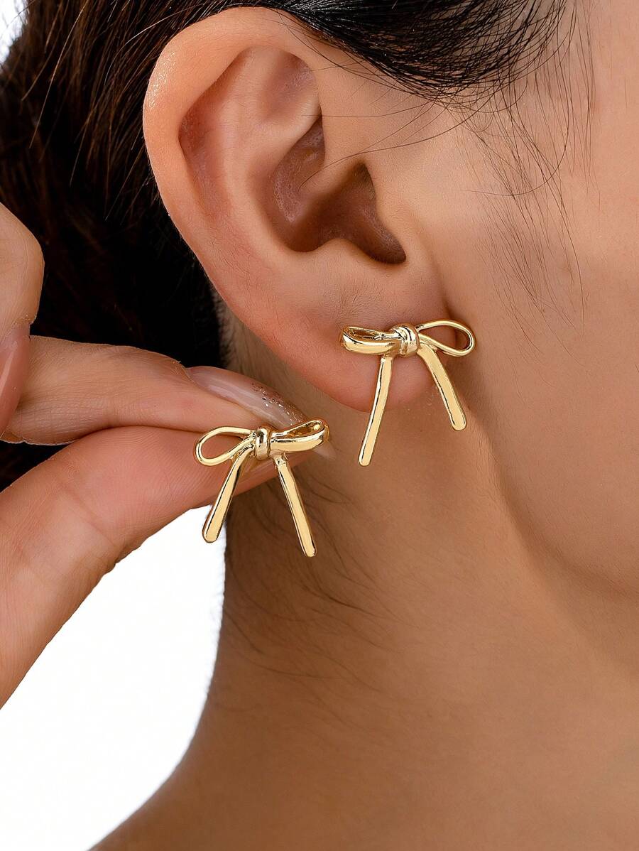 1 对几何优雅简约蝴蝶结耳钉，适合所有季节 - 蝴蝶結耳釘 - 查看 1