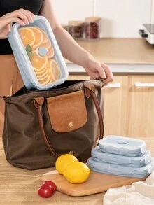 4 件套可折叠硅胶露营碗套装：可微波加热的午餐盒，带冰箱储存功能，适合户外探险 - 彩色 - 查看 5