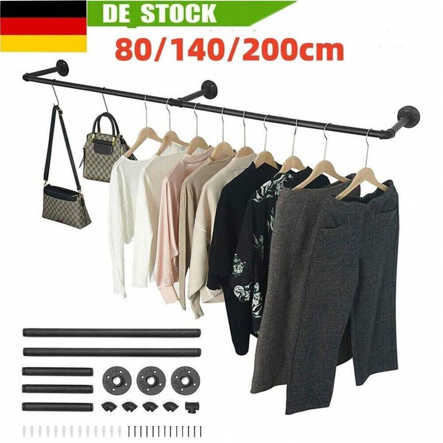 Schwerlast Kleiderstange Garderobenstange Kleiderständer Garderobe Wandmontage - 80cm - Übersicht 1
