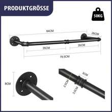 Schwerlast Kleiderstange Garderobenstange Kleiderständer Garderobe Wandmontage - 80cm - Übersicht 2