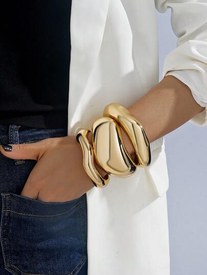 1 套金色蛇纹奢华高端简约光滑手链首饰套装，适合日常、工作、派对、婚礼、生日、街头时尚、节日和酒吧佩戴