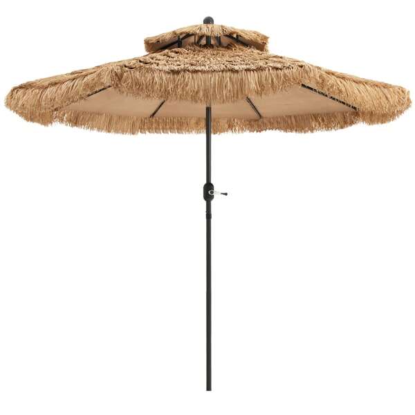 Homasis 9 Ft Thatched Tiki Patio Umbrella Beach Pool Sun Shade 2 Tier Hawaiian Crank
